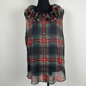 J. Crew Factory Plaid Ruffle Blouse - Red, Green, Blue